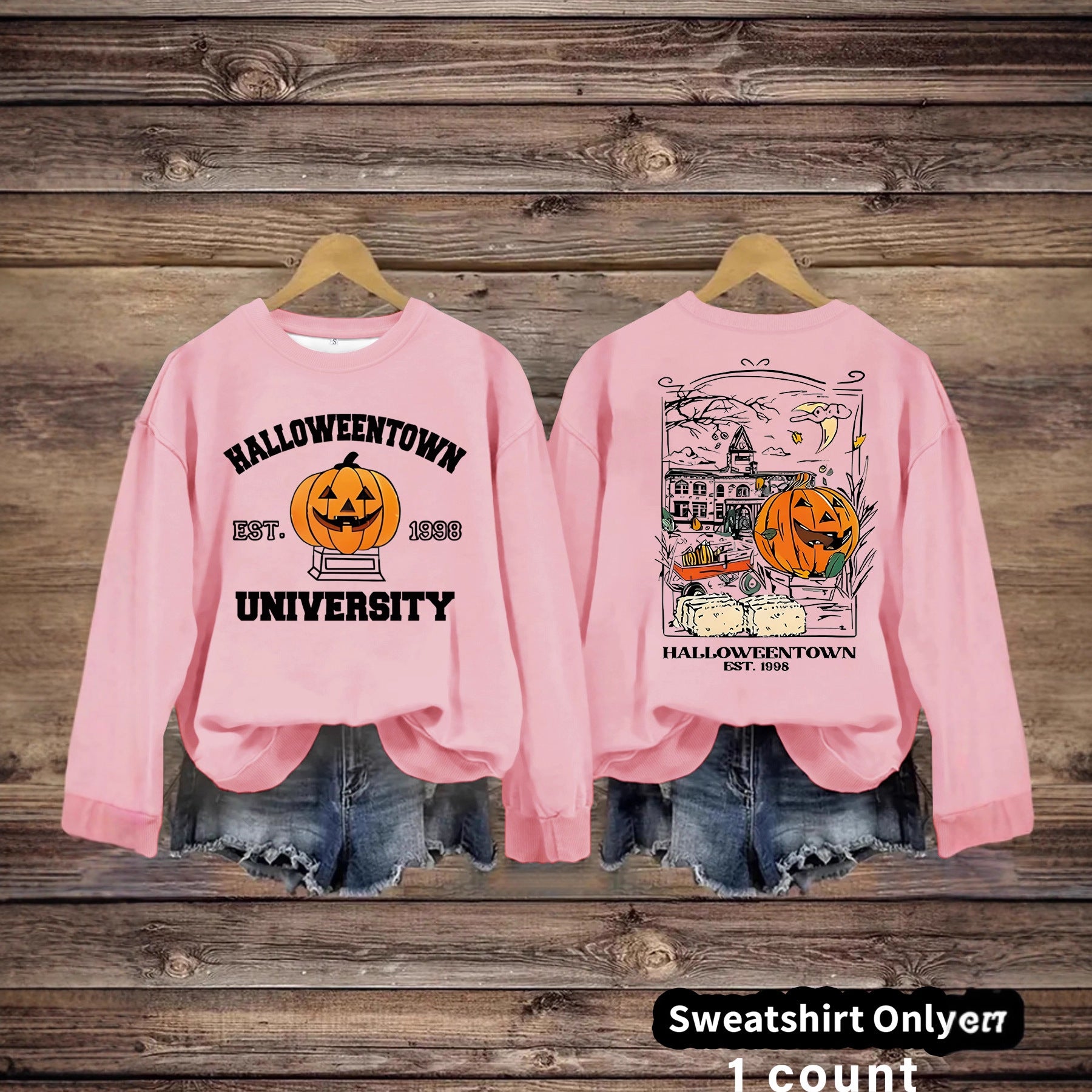 Long sleeved sweatshirt with Halloween pumpkin pattern sweatshirt