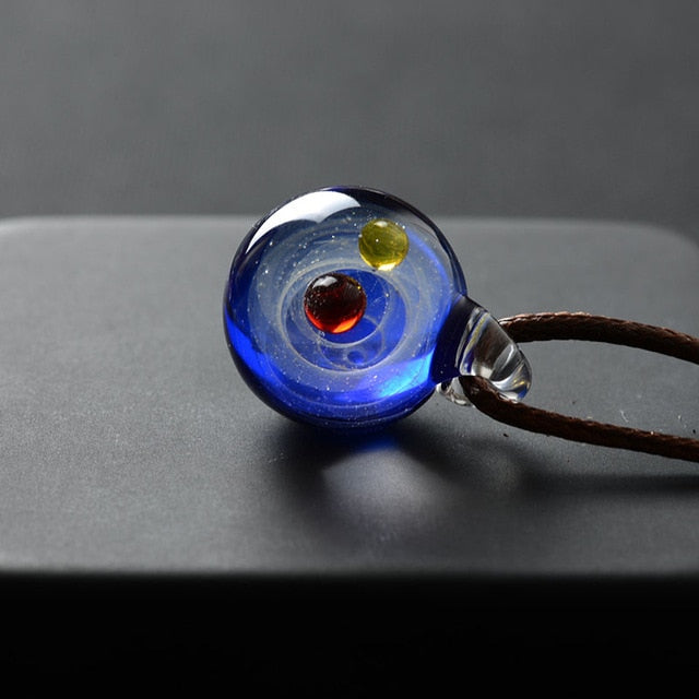 Universe Glass Bead Planets Pendant Necklace Galaxy Rope Chain Solar System Design Necklace