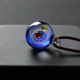 Universe Glass Bead Planets Pendant Necklace Galaxy Rope Chain Solar System Design Necklace