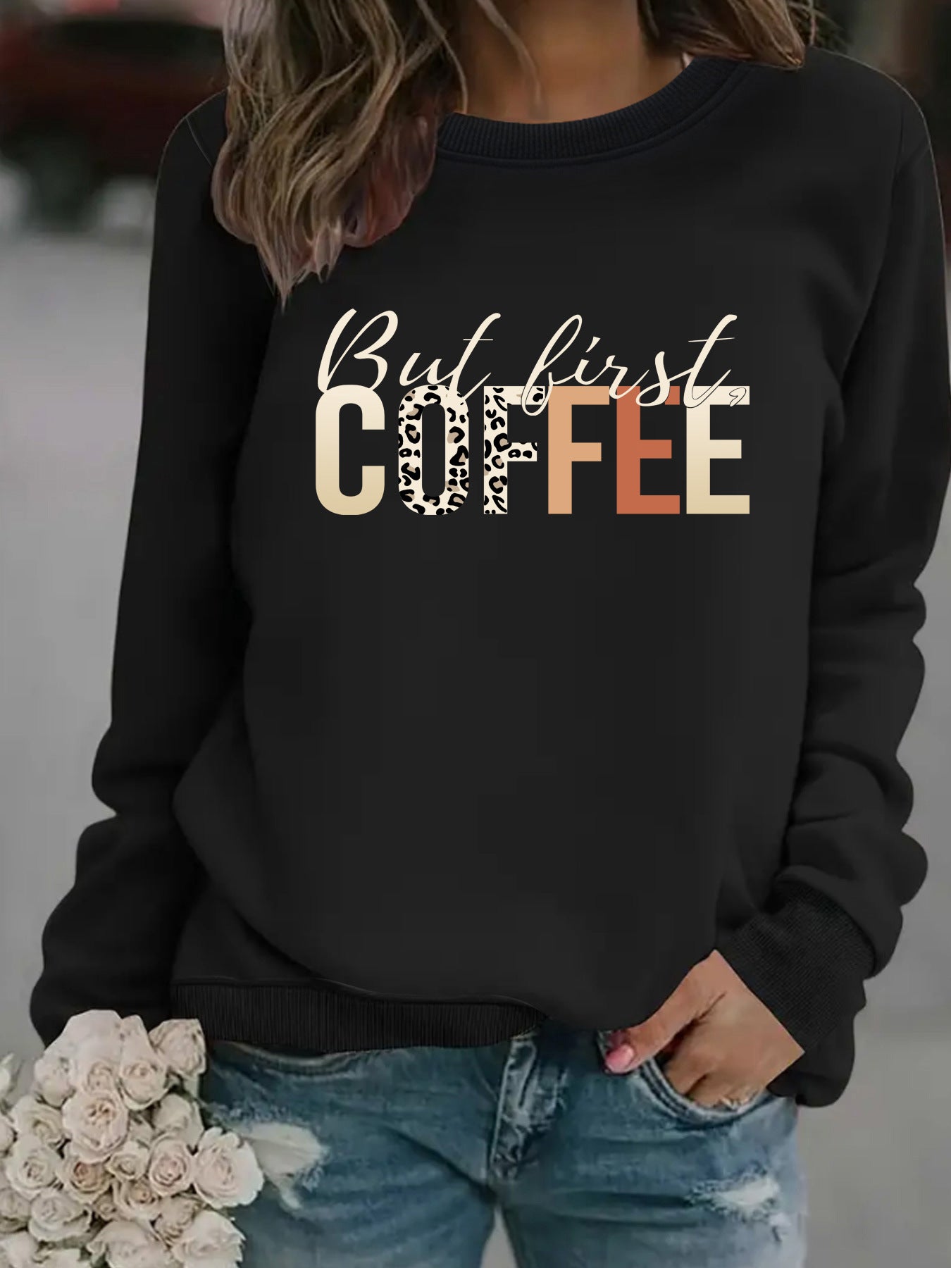 Coffee print pullover sweatshirt sweatshirt