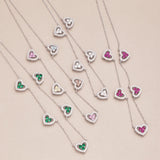 True S925 Silver Heart Necklace Women Rainbow Heart Charm Pendant Necklace Female Luxury Jewelry Sparkling 5A Zircon Girl Gift