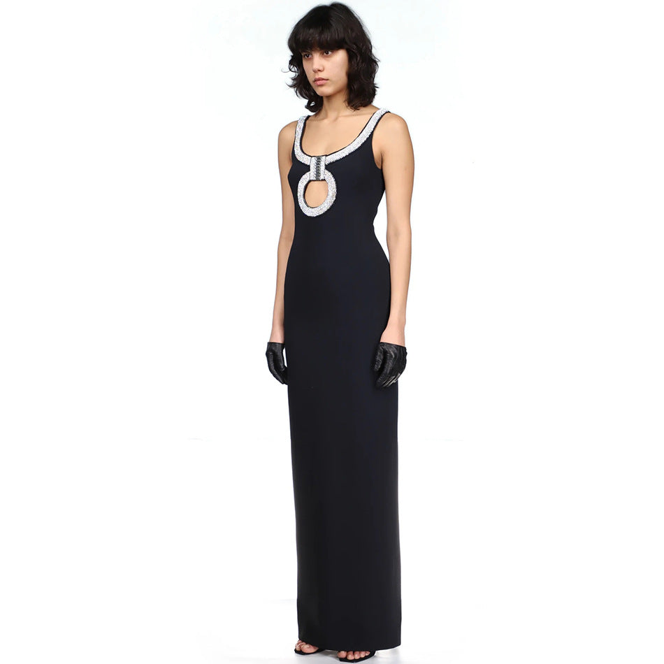 Womens Black Sleeveless Sling Design Diamond Party Club Bandage Dress