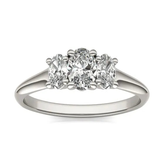 1 CTW Oval Lab Grown Diamond Three Stone Engagement Ring 14K White Gold (G-VS)
