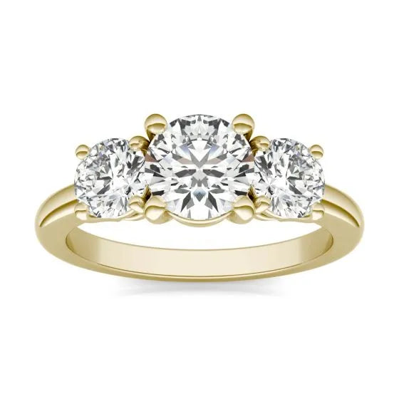 2 CTW AGI Certified Lab Grown Diamond (G-VS) Three Stone Engagement Ring in Choice of 14K Yellow or 14k White Gold