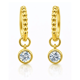 1CTW Created Moissanite Beaded Hoop Drop Earrings in 14kt Gold Over Sterling Silver - Round or Cushion Cut