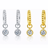 1CTW Created Moissanite Beaded Hoop Drop Earrings in 14kt Gold Over Sterling Silver - Round or Cushion Cut