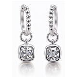 1CTW Created Moissanite Beaded Hoop Drop Earrings in 14kt Gold Over Sterling Silver - Round or Cushion Cut