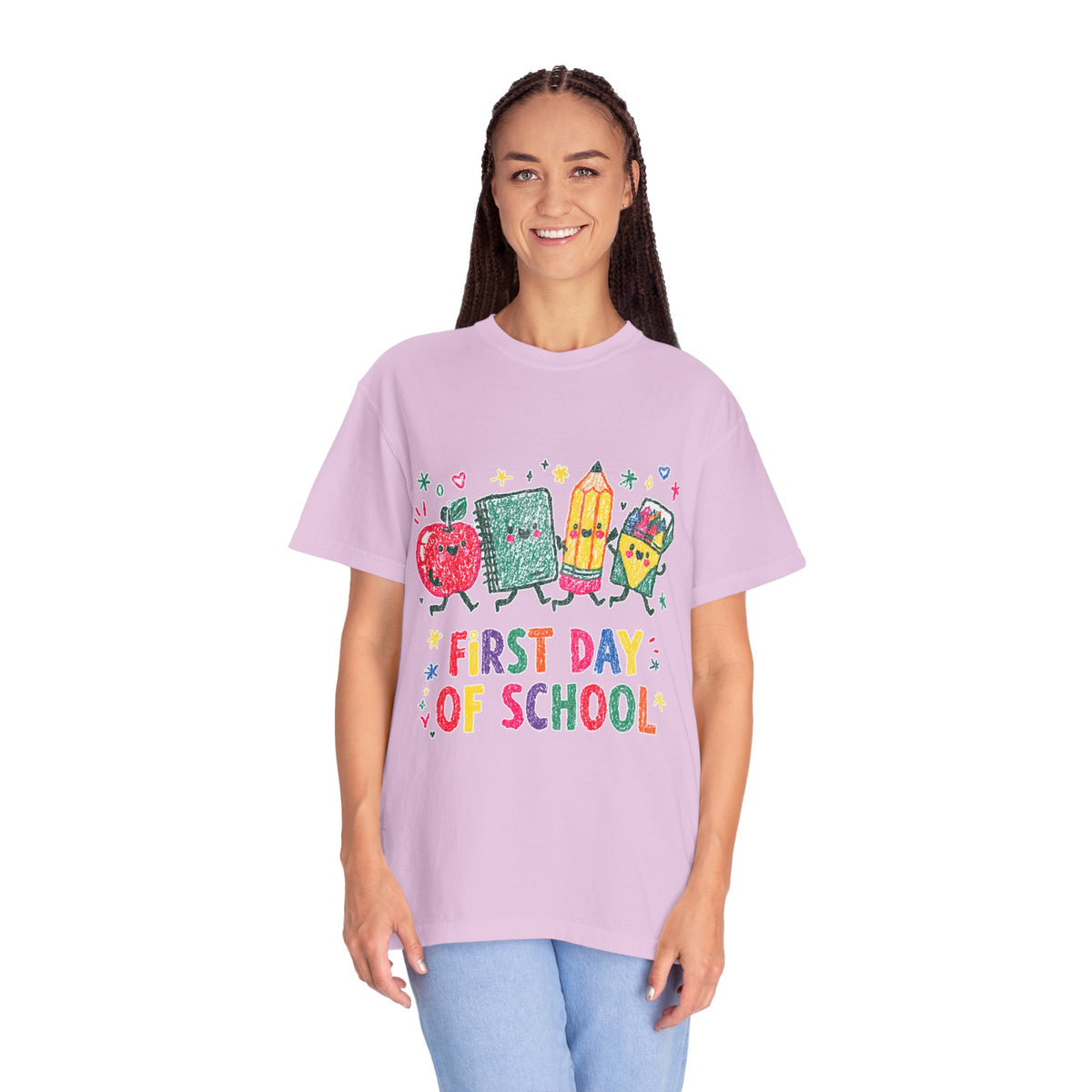 First Day of School T-Shirt, Colorful School Supplies Graphic Tee, Cute Teacher Outfit, Student Back to Class Gift, Classroom Shirt