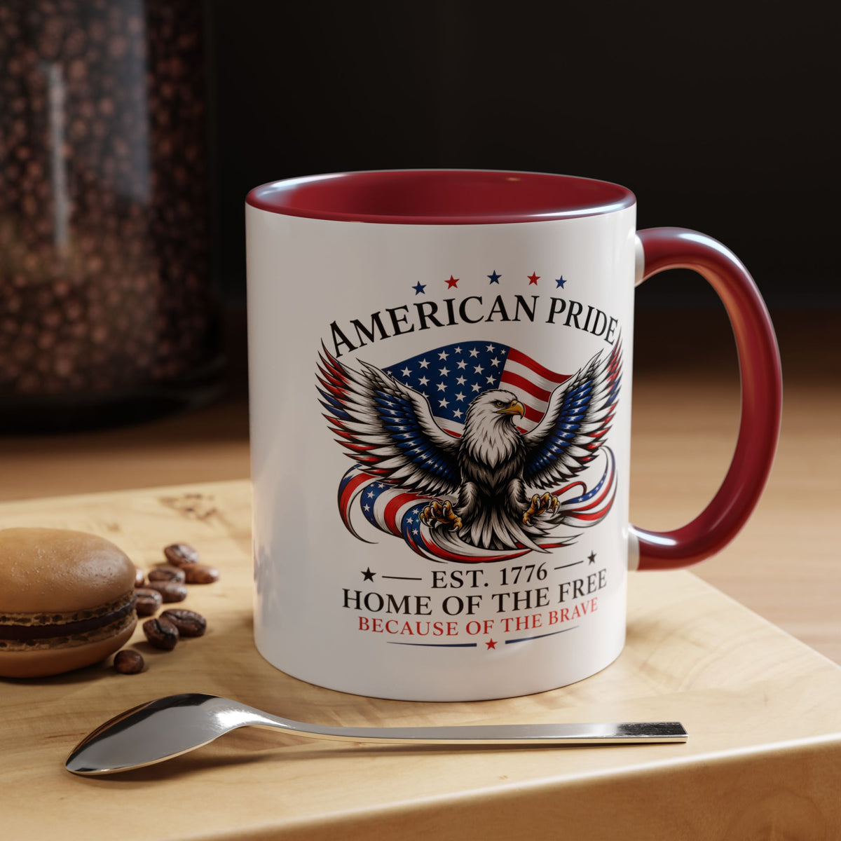 American Pride Eagle Mug, Patriotic Bald Eagle Coffee Mug, Home of the Free Because of the Brave Gift, USA Veteran Mug