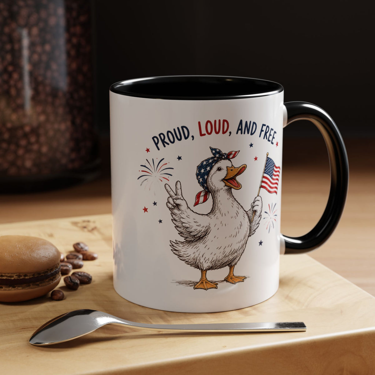 Funny Patriotic Goose Coffee Mug, Proud Loud and Free Mug, American Flag Goose Cup, Fourth of July Gift, USA Pride Coffee Mug