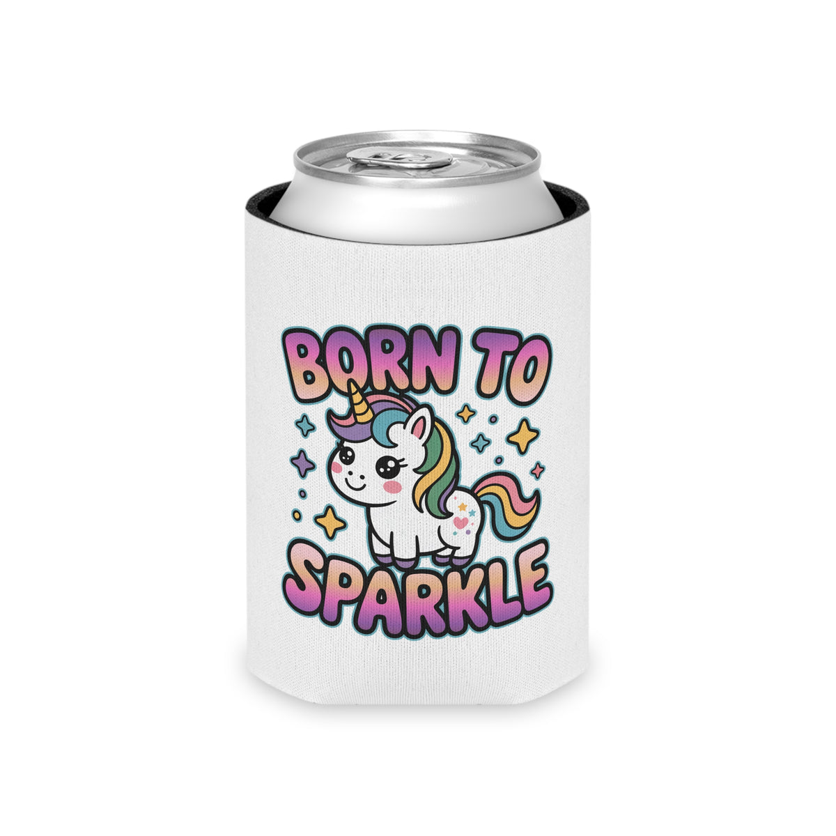 Unicorn Can Cooler, Born to Sparkle Drink Sleeve, Cute Rainbow Beer Holder, Magical Gift for Her, Fantasy Party Favor, Unicorn Lover Gift