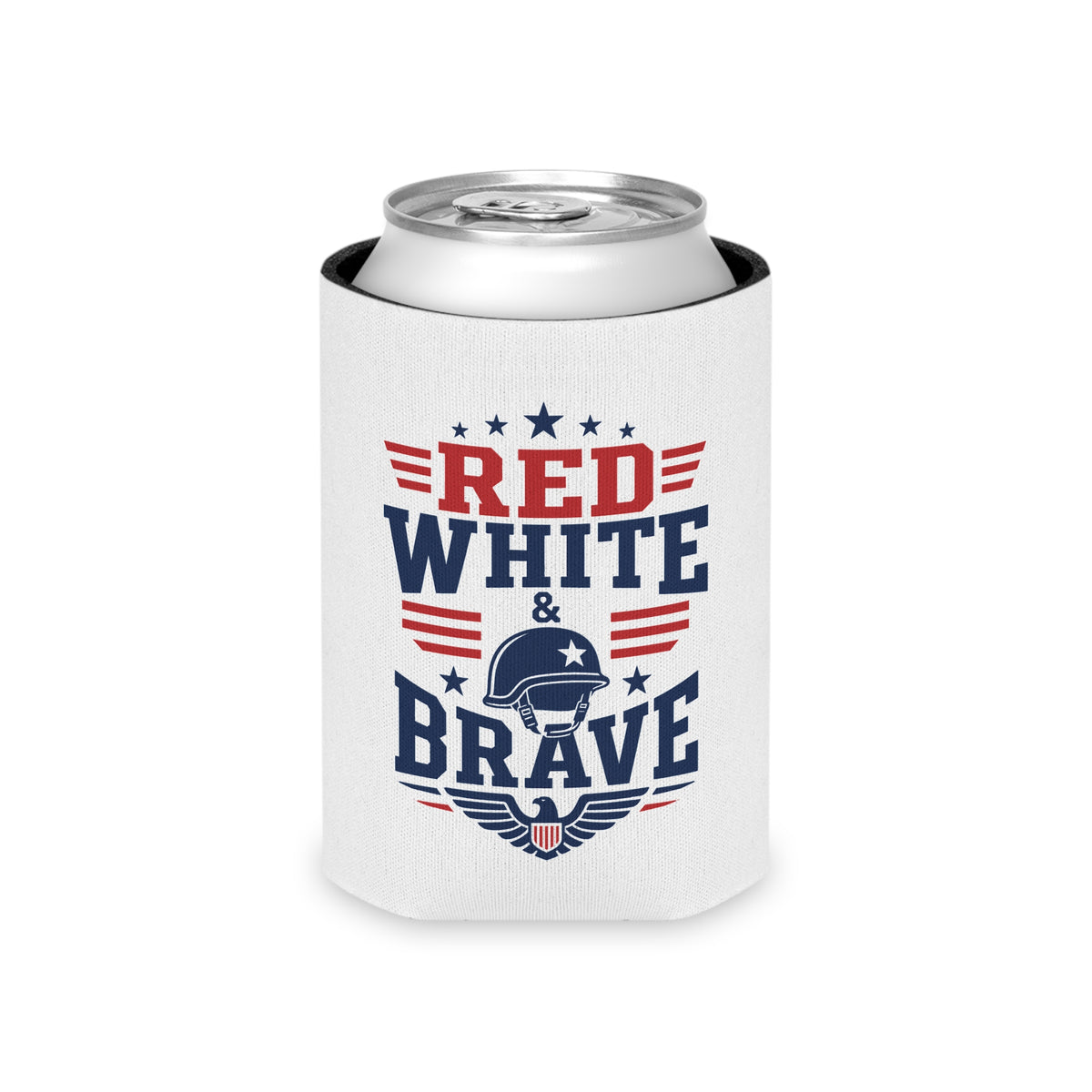 Patriotic Red White Blue Can Cooler, Military Inspired Drink Holder, American Flag Beverage Sleeve, Veteran Gift, USA Party Favor