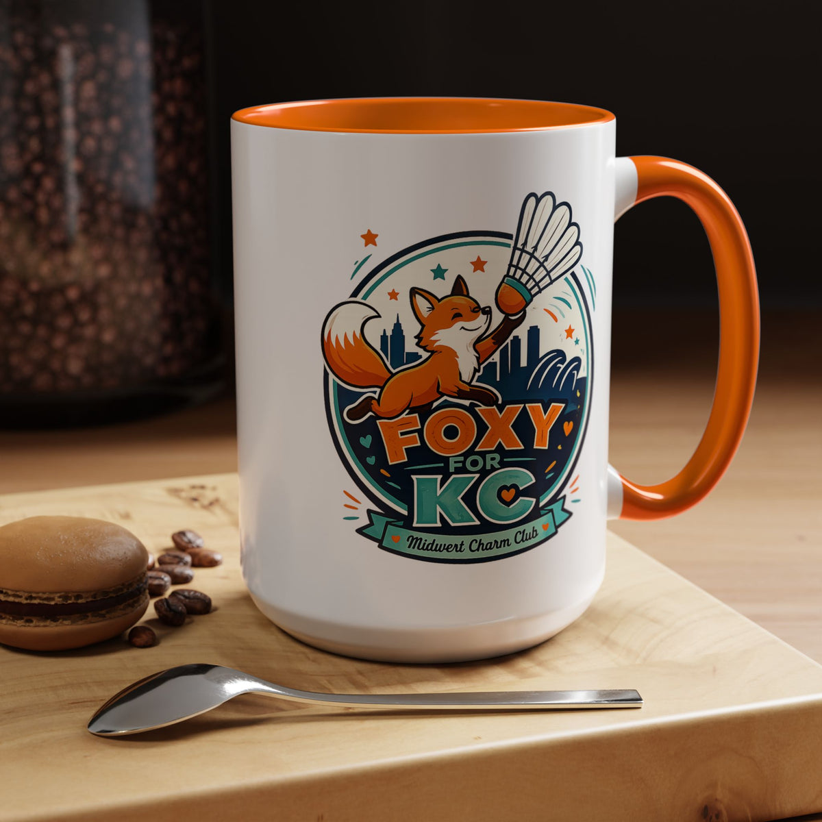 Kansas City Badminton Mug, Foxy for KC Coffee Cup, Funny Shuttlecock Lover Gift, KC Sports Fan Mug, Badminton Player Present