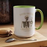 Doing Amazing Honestly Skeleton Coffee Mug, Funny Burnout Gift for Coworker, Sarcastic Office Coffee Cup, Tired but Thriving Mug