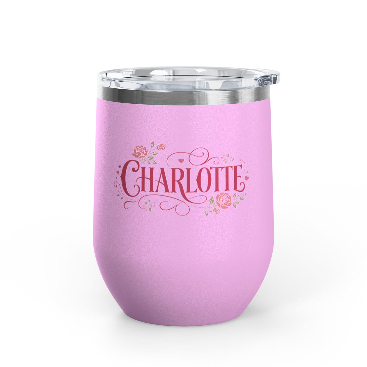 Personalized Wine Tumbler with Name, Floral Rose Drink Cup, Custom Gift for Her, Feminine Drinkware, Birthday Gift, Bridesmaid Gift