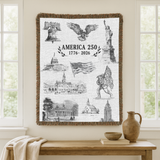America 250 Woven Blanket, Patriotic USA Throw Blanket for Americana Home Decor, Bicentennial Gift for Veterans and History Lovers