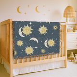 Celestial Sun and Moon Woven Blanket, Boho Astrology Throw Blanket, Cozy Celestial Home Decor, Witchy Gift for Her, Moon Phase Bedding Accent