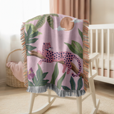 Pink Leopard Jungle Woven Blanket, Tropical Animal Throw Blanket, Maximalist Home Decor, Safari Nursery Accent, Leopard Lover Gift