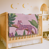 Pink Leopard Jungle Woven Blanket, Tropical Animal Throw Blanket, Maximalist Home Decor, Safari Nursery Accent, Leopard Lover Gift
