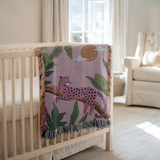 Pink Leopard Jungle Woven Blanket, Tropical Animal Throw Blanket, Maximalist Home Decor, Safari Nursery Accent, Leopard Lover Gift
