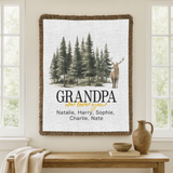 Personalized Grandpa Woven Blanket, Custom Deer Forest Throw Blanket from Grandkids, Rustic Woodland Gift for Grandpa