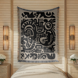 Abstract Tribal Woven Blanket, Modern Boho Throw Blanket for Minimalist Home Decor, Neutral Geometric Art Gift for Contemporary Spaces