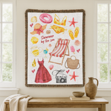 Summer Beach Woven Blanket, Coastal Vacation Throw Blanket for Tropical Home Decor, Cute Seaside Gift for Beach Lovers