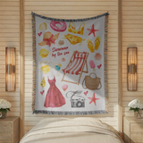 Summer Beach Woven Blanket, Coastal Vacation Throw Blanket for Tropical Home Decor, Cute Seaside Gift for Beach Lovers