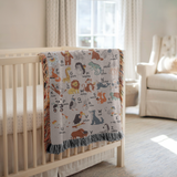 Personalized Animal Alphabet Woven Blanket, Custom Kids Learning Throw Blanket for Nursery Decor, Cute ABC Baby Gift for Toddlers