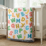 Alphabet Learning Woven Blanket, ABC Nursery Throw Blanket, Educational Kids Room Decor, Preschool Teacher Gift, Colorful Baby Bedding Accent