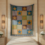 Colorful Star Geometric Woven Blanket, Boho Star Throw Blanket, Celestial Home Decor, Vibrant Cotton Blanket, Cozy Artistic Gift