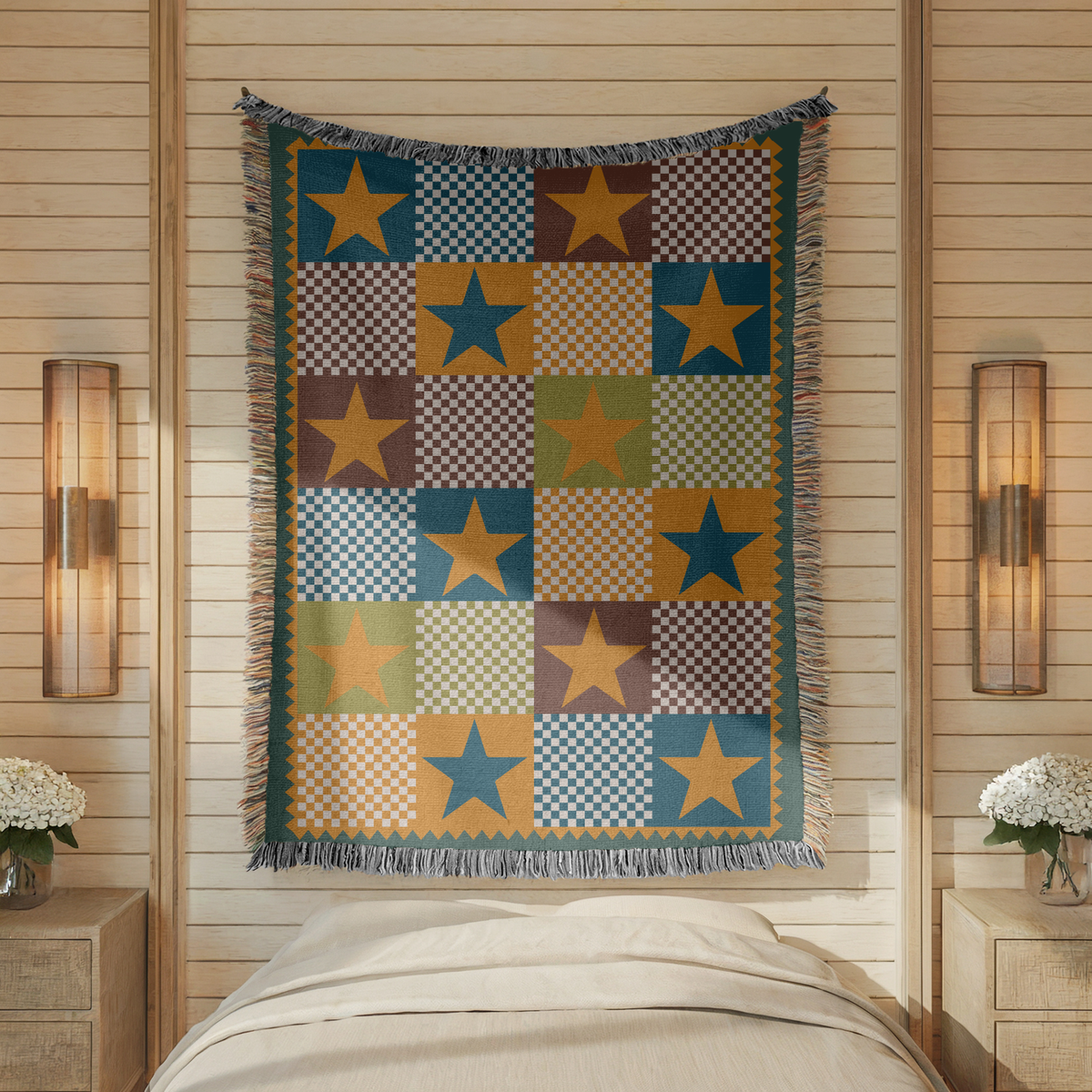 Colorful Star Geometric Woven Blanket, Boho Star Throw Blanket, Celestial Home Decor, Vibrant Cotton Blanket, Cozy Artistic Gift