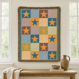 Colorful Star Geometric Woven Blanket, Boho Star Throw Blanket, Celestial Home Decor, Vibrant Cotton Blanket, Cozy Artistic Gift