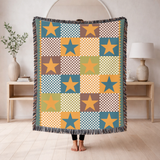Colorful Star Geometric Woven Blanket, Boho Star Throw Blanket, Celestial Home Decor, Vibrant Cotton Blanket, Cozy Artistic Gift