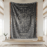 Mystic Gothic Woven Blanket, Celestial Wolf Throw Blanket, Dark Academia Home Decor, Moon Phase Blanket, Witchy Botanical Tapestry