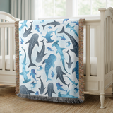 Whale Shark Woven Blanket, Ocean Animal Throw Blanket, Marine Life Home Decor, Coastal Nursery Accent, Gift for Shark Lovers and Sea Lovers