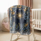 Celestial Sun and Moon Woven Blanket, Dark Academia Astrology Throw Blanket, Mystical Floral Home Decor, Witchy Gift for Her, Boho Cosmic Accent
