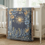 Celestial Sun and Moon Woven Blanket, Dark Academia Astrology Throw Blanket, Mystical Floral Home Decor, Witchy Gift for Her, Boho Cosmic Accent