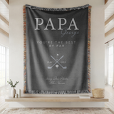 Personalized Golf Woven Blanket for Dad, Custom Papa Name Throw Blanket, Father’s Day Gift for Grandpa Golf Lover