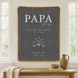 Personalized Golf Woven Blanket for Dad, Custom Papa Name Throw Blanket, Father’s Day Gift for Grandpa Golf Lover
