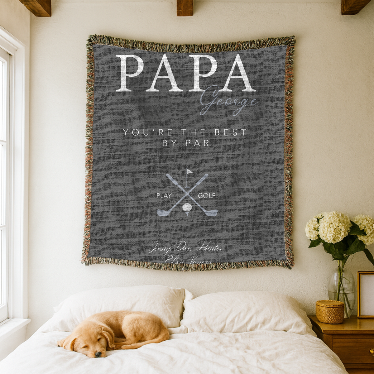 Personalized Golf Woven Blanket for Dad, Custom Papa Name Throw Blanket, Father’s Day Gift for Grandpa Golf Lover