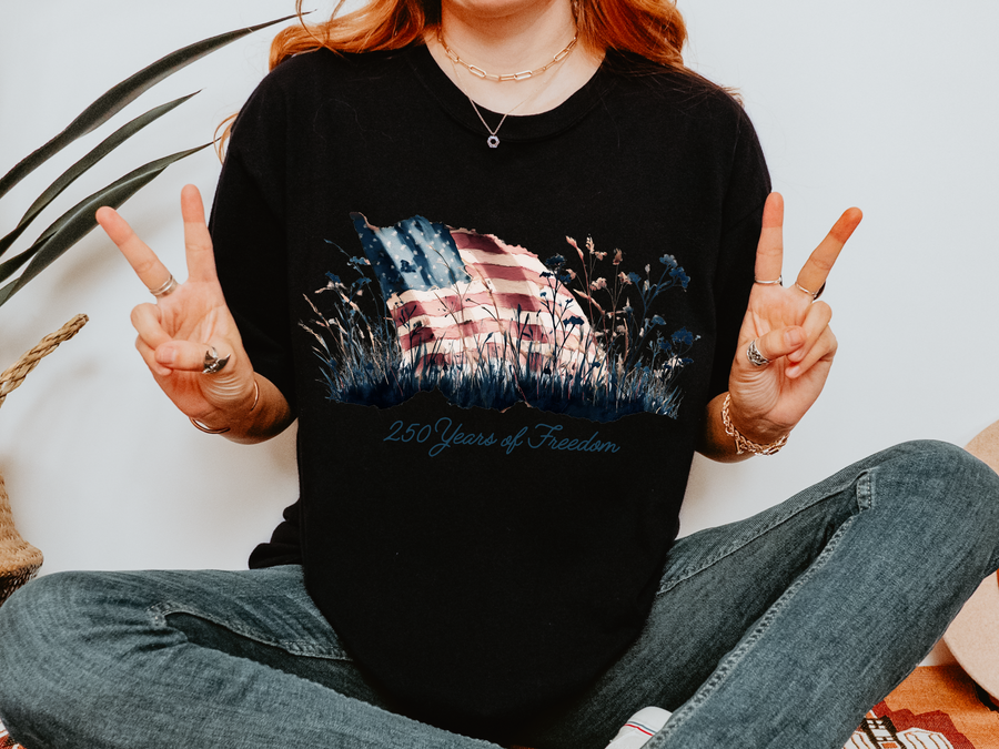 America 250 Comfort Shirt, Vintage American Flag Tshirt for Patriotic Women, Freedom Graphic Tee for Fourth of July Outfit