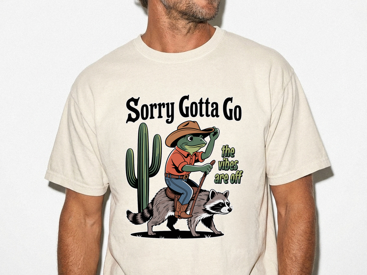 Funny Frog Cowboy Comfort Shirt, Sorry Gotta Go The Vibes Are Off Tee, Raccoon Meme Tshirt, Western Humor Shirt
