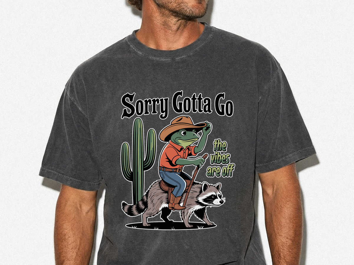Funny Frog Cowboy Comfort Shirt, Sorry Gotta Go The Vibes Are Off Tee, Raccoon Meme Tshirt, Western Humor Shirt