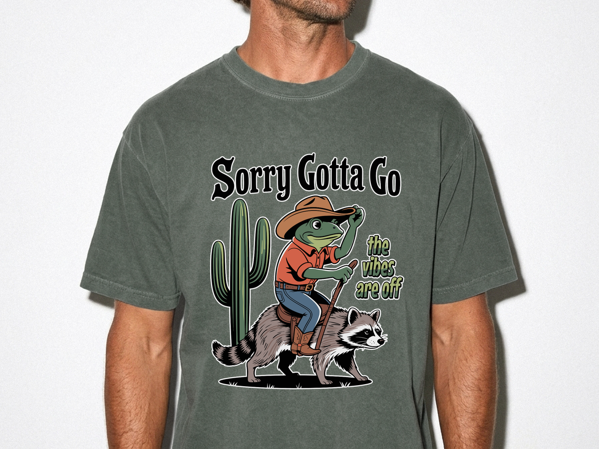 Funny Frog Cowboy Comfort Shirt, Sorry Gotta Go The Vibes Are Off Tee, Raccoon Meme Tshirt, Western Humor Shirt