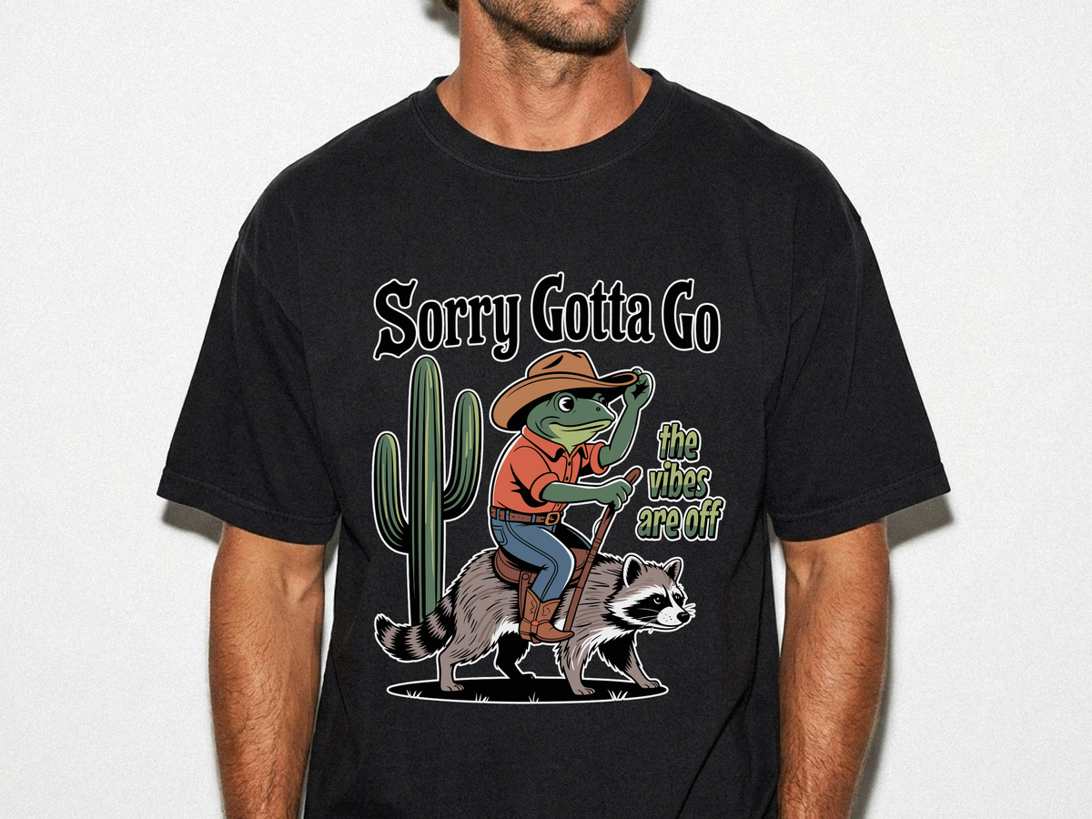 Funny Frog Cowboy Comfort Shirt, Sorry Gotta Go The Vibes Are Off Tee, Raccoon Meme Tshirt, Western Humor Shirt