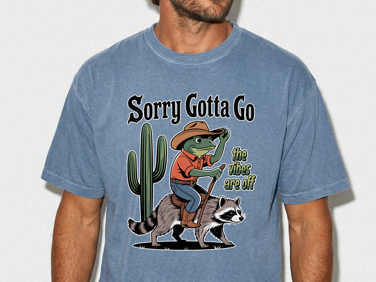 Funny Frog Cowboy Comfort Shirt, Sorry Gotta Go The Vibes Are Off Tee, Raccoon Meme Tshirt, Western Humor Shirt