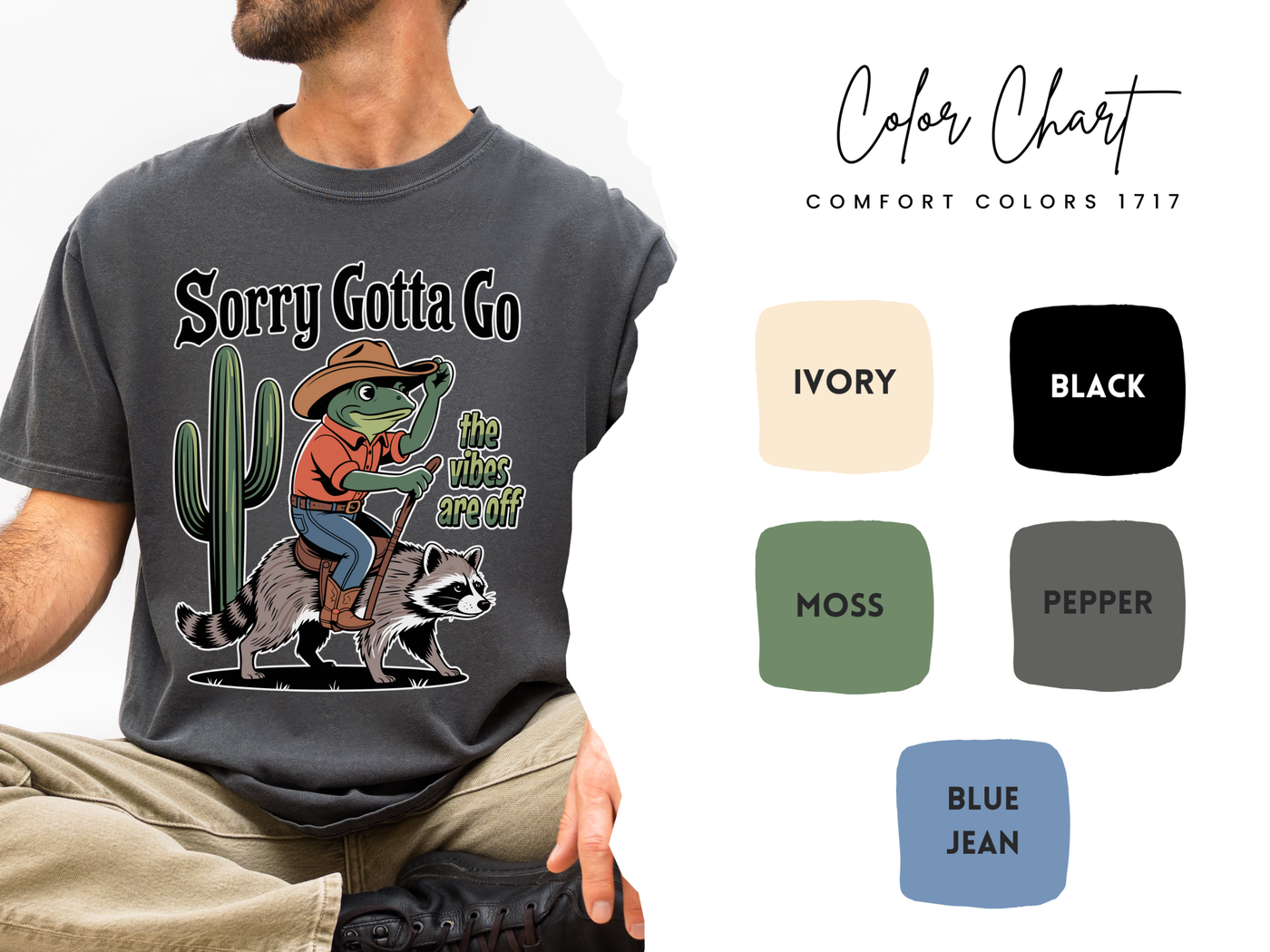 Funny Frog Cowboy Comfort Shirt, Sorry Gotta Go The Vibes Are Off Tee, Raccoon Meme Tshirt, Western Humor Shirt