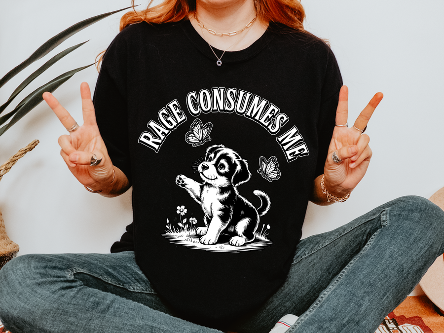 Funny Dog Lover Comfort Shirt, Rage Consumes Me Puppy Graphic Tee, Cute Sarcastic Dog Tshirt for Pet Owners and Introverts