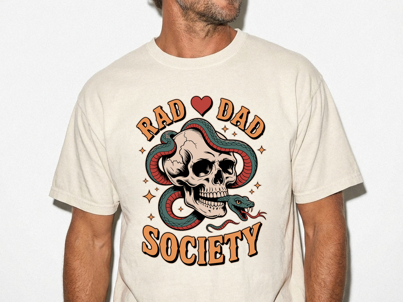 Rad Dad Society Comfort Shirt, Skull Snake Graphic Tee, Edgy Fatherhood Tshirt, Alternative Dad Gift for Fathers Day